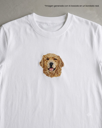 Camiseta bordada con golden retriever - camiseta bordado BRD2, Medellín Colombia