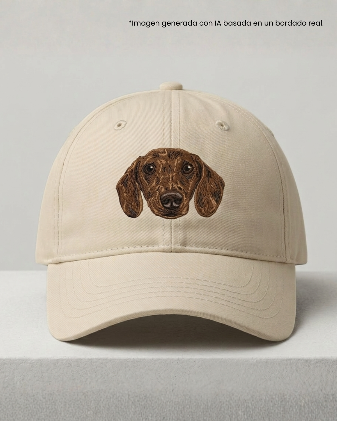 Gorra bordada con perro salchicha café