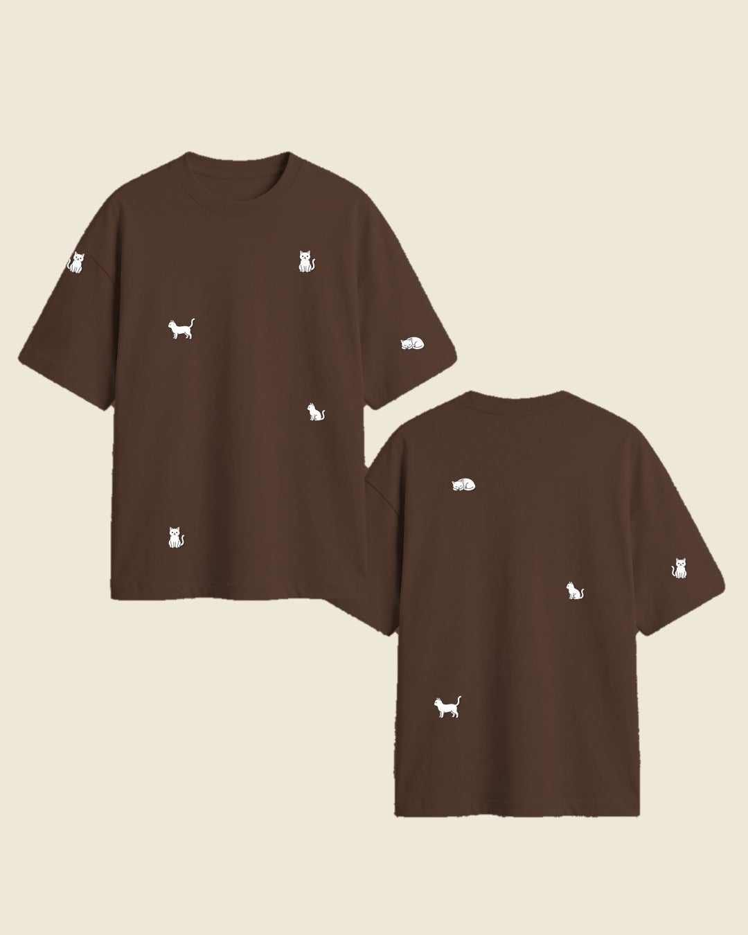 Camiseta mini gato blanco color chocolate - bordado BRD2, Medellín Colombia