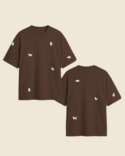 Camiseta mini gato blanco color chocolate - bordado BRD2, Medellín Colombia