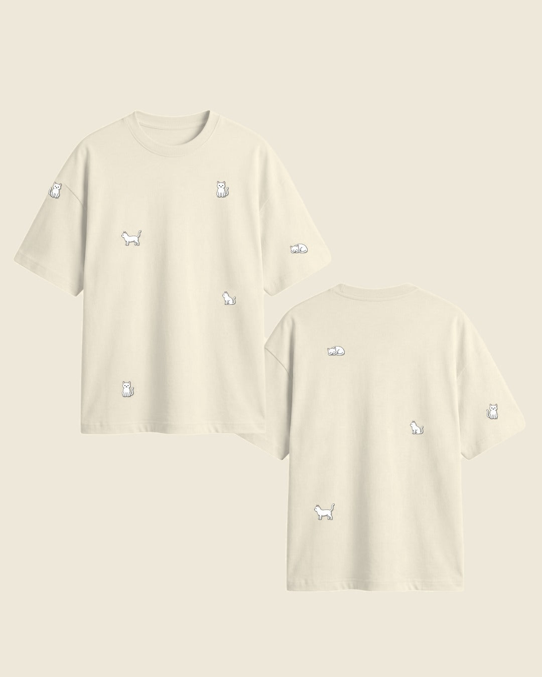 Camiseta mini gato blanco color crudo - bordado BRD2, Medellín Colombia