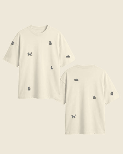 Camiseta mini gato gris color crudo - bordado BRD2, Medellín Colombia
