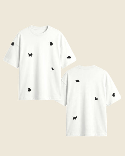 Camiseta mini gato negro color blanco - bordado BRD2, Medellín Colombia