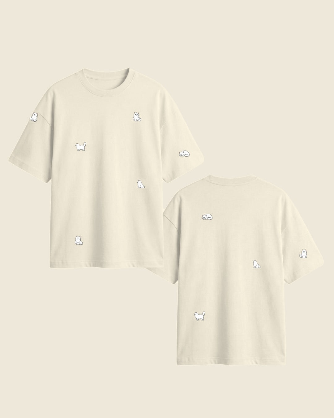 Camiseta mini gato persa color crudo - bordado BRD2, Medellín Colombia