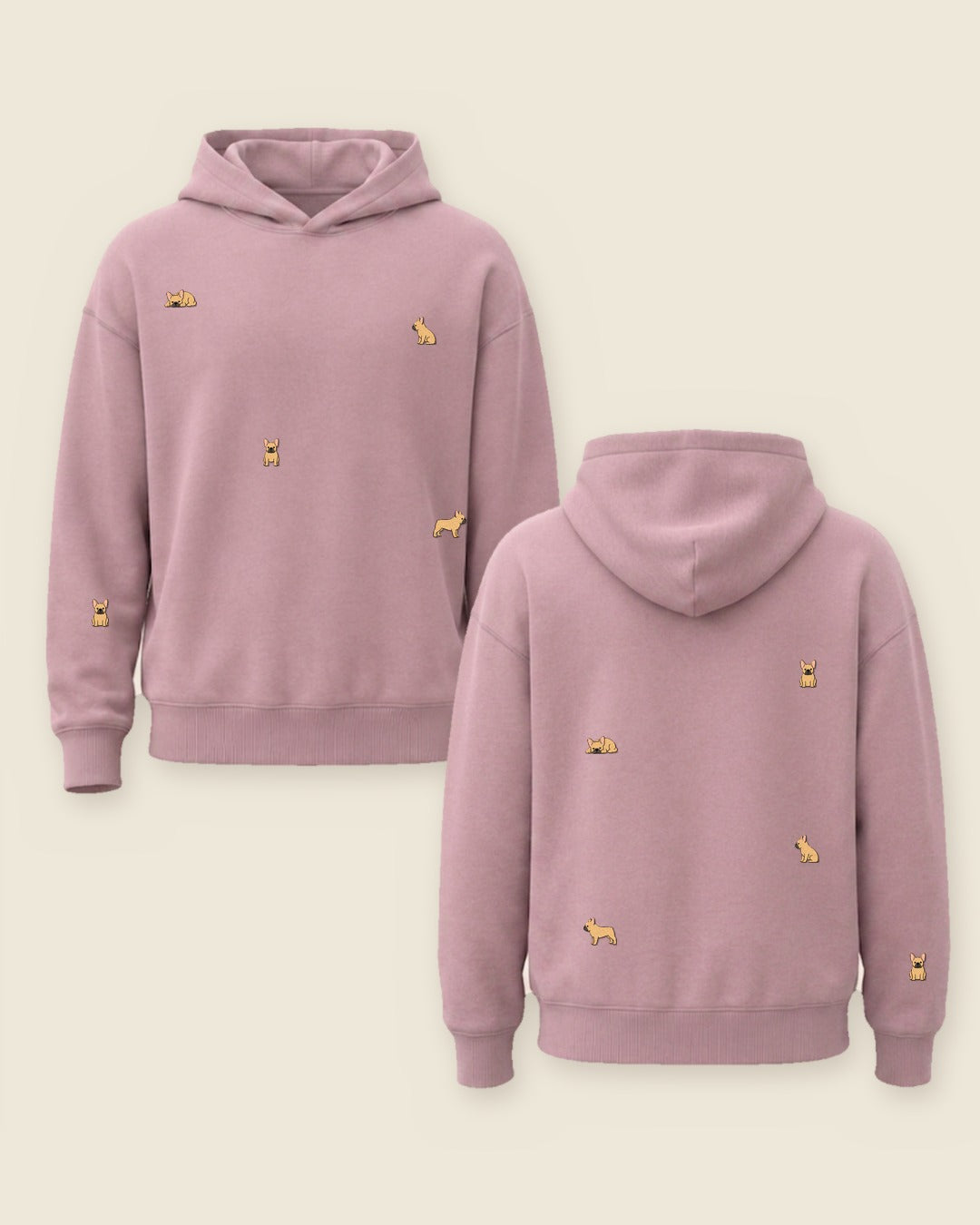 Hoodie mini bulldog francés color palo de rosa - bordado BRD2, Medellín Colombia