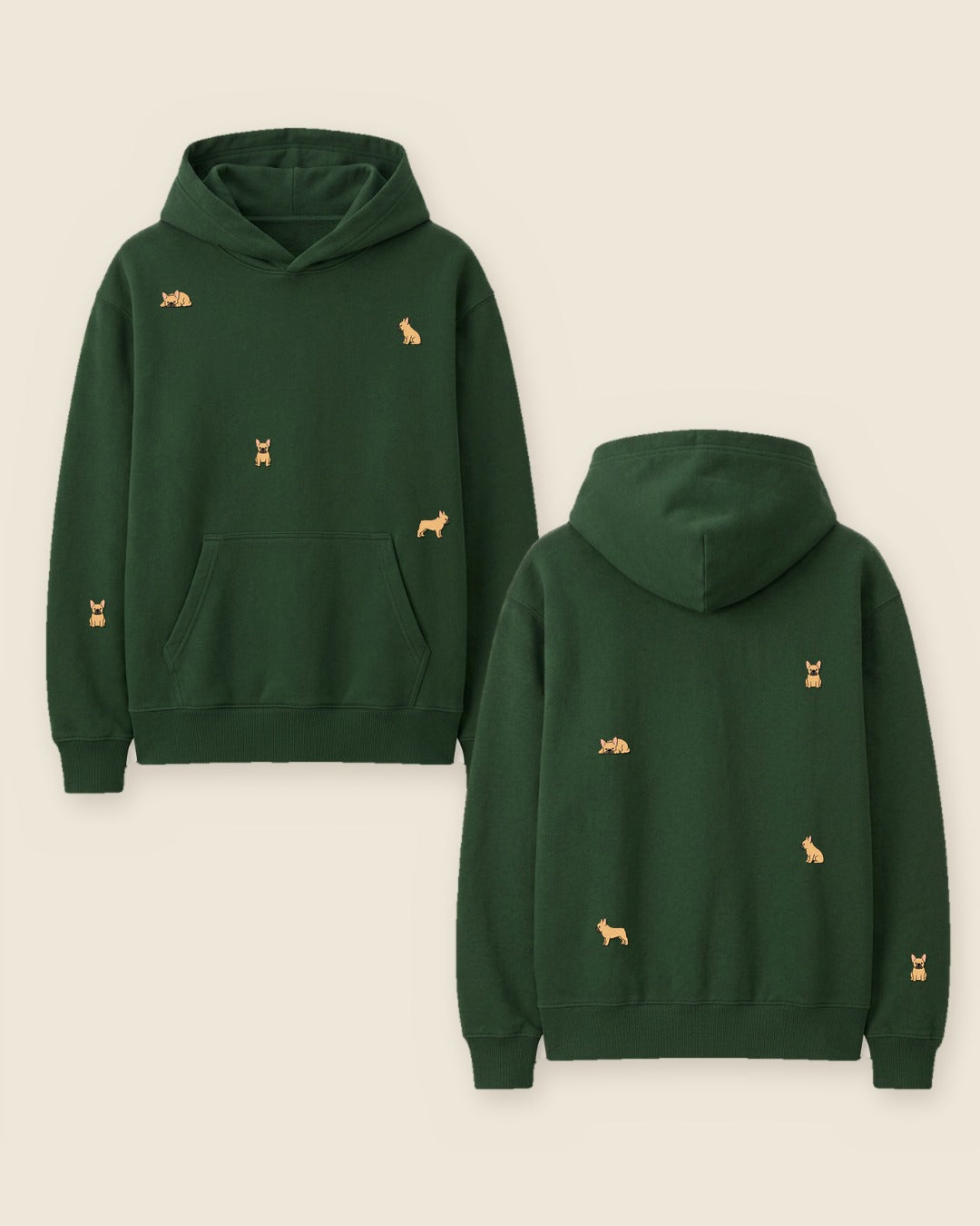 Hoodie mini bulldog francés color verde oscuro - bordado BRD2, Medellín Colombia