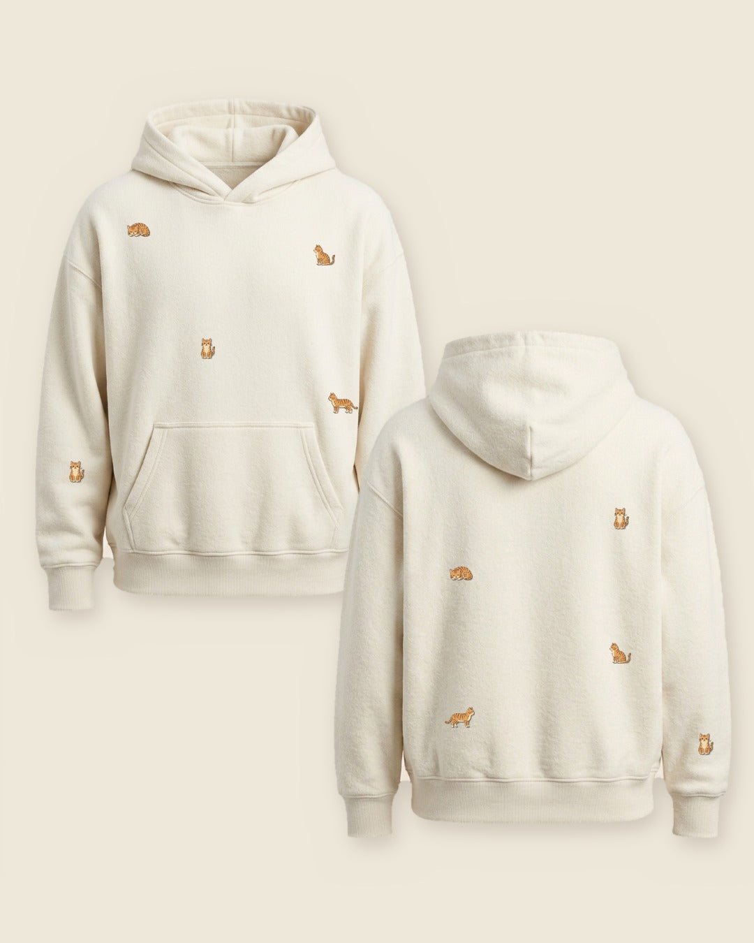 Hoodie mini gato atigrado color marfil - bordado BRD2, Medellín Colombia