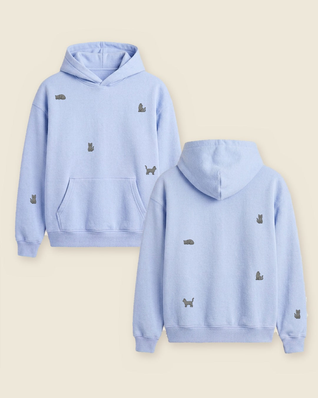 Hoodie mini gato gris color azul celeste - bordado BRD2, Medellín Colombia